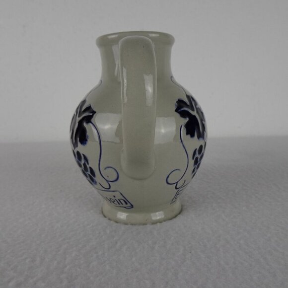 German Salt Glaze Wine Jug Pitcher 4.5" Tall Stoneware Pottery Gray & Blue - Picture 5 of 9